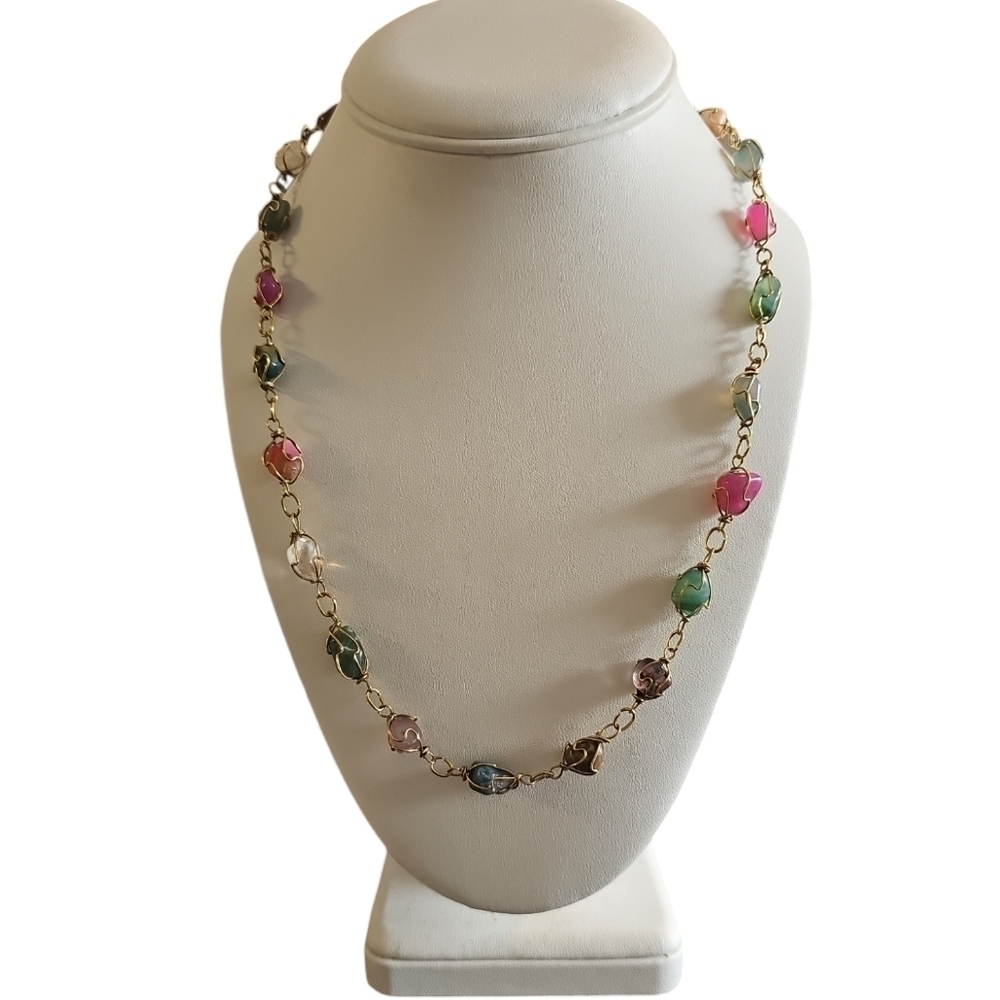 21” semi pecious gemstones in goldtone wire